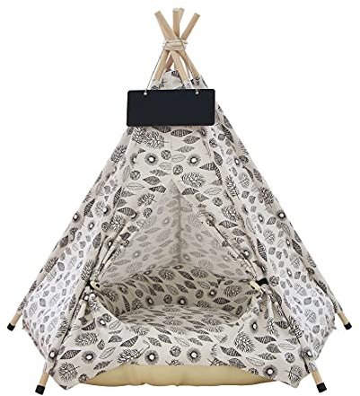 Vinnykud Tipi Zelt für Haustiere Hundezelt aus Baumwollleinen Hundezelt Abnehmbar und Waschbar Haustier Zelte Häuser mit Kissen Katzenzelt Wegklappen Möbel Hundebett Katzenbett 40x40x50cm