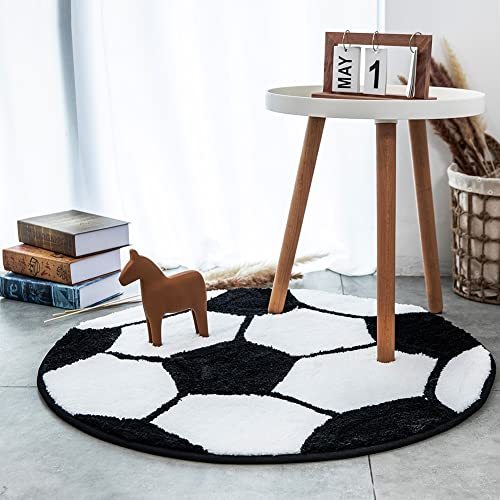 Kinderteppich Rund, Flauschige Weiche Waschbare Matten, Stuhl Matte Boden, Kindermatte fürs Kinderzimmer Wohnzimmer, Grösse: 120 cm Rund, Fußball