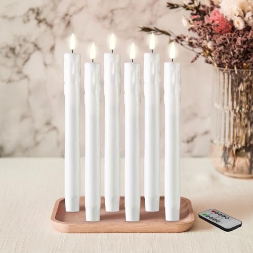 Eywamage White Flameless Taper Candles with Remote, Realistic Dripping Wax LED Candlesticks Battery Operated Set of 6