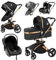 Magic ZC 360° Girevole Pelle PU Passeggino Trio, Passeggino 3 in 1 con Reversibile a Due Vie, Trio Passeggini Neonati con Accessori, Carrozzina per Neonati con Portatile Pieghevole Un Clic (906 Black)