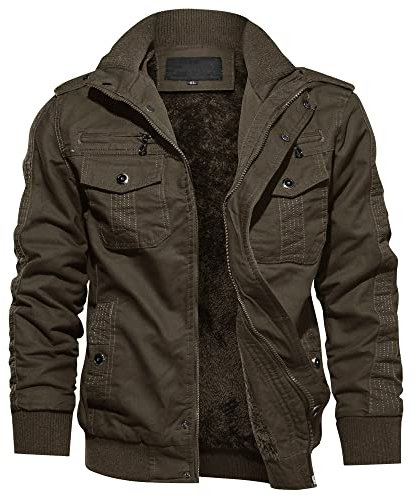 KEFITEVD Bomber Jacket avec Doublure Hommes Printemps Hiver Cargo Vestes Militaire Manteaux Coupe Vent avec Poches,Café,S