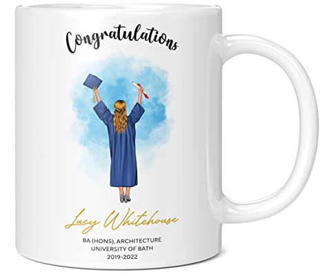 Mug Monster - Personalised Graduation Gift for Her, Congratulations Mug for Daughter - Ceramic Coffee Mug/Cup, Gift or Women, Extra Large and Giant Mug Available, 11oz White Mug