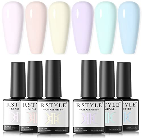 RSTYLE Kit Esmalte Semipermanente para Uñas, 6 Colores Pintauñas Pastel Soak Off UV LED para Manicura Macarrón Rosa Azul 6ml