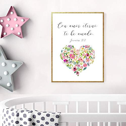 Dittelle Bible espagnole verset citations d'amour impression affiche fleur toile peinture Art écriture pépinière mur photos bébé chambre décor à la maison13.8 x19.6 (35x50 cm) sans cadre