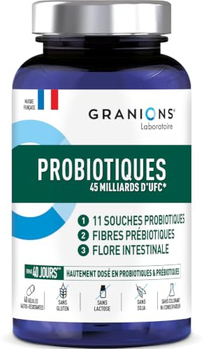 Probiotique Flore Intestinale - Granions 45 Milliards - Digestion Transit | Probiotique flore intestinale, 45 milliards de ferments, soutient digestion et transit - gelules, complement alimentaire