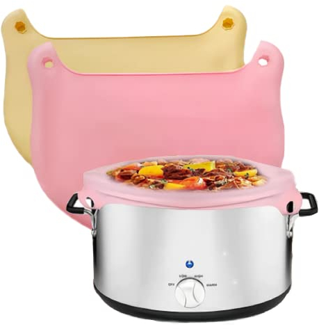Silikon-Schongarer-Einlagen, wiederverwendbar, für Crockpot & Hamilton Beach 6QT – 8QT, Slow Cooker-Zubehör für ovale und runde Töpfe, Rosa & Gelb