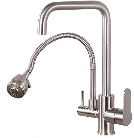 Grifos monomando para fregadero de cocina, 2 salidas de agua de función, grifo de cocina con 2 modos de rociado, caño giratorio de 360°, manija doble y palanca, adaptador de cabezal de rocia