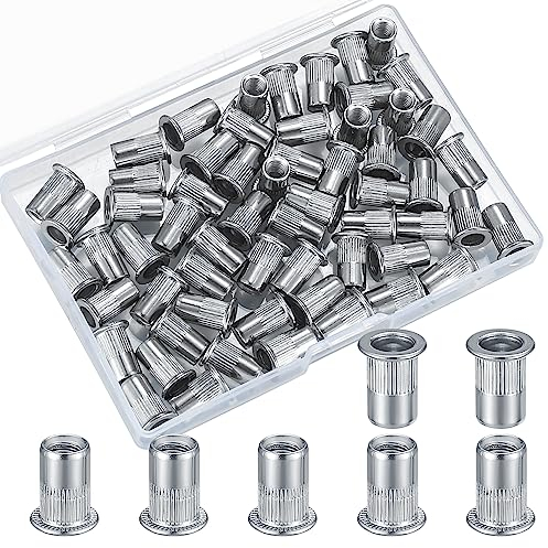 60 Pièces Écrou à Riveter, Écrous à Rivets en Acier Inox, Assortiment d'Écrous à Rivets à Insert Fileté, Ecrou Insert Tête Plate pour Bois Meubles Automobiles - M5