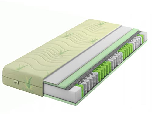 IZER Aloe Vera Taschenfederkernmatratze 90x200 x 20 cm 7-Zonen Federkernmatratze, Härtegrad H3 Reissverschluss