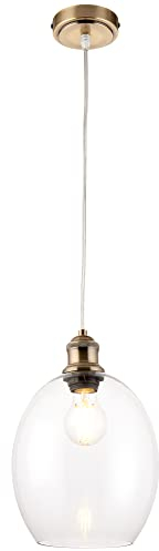 National Lighting Pendant Ceiling Light – Adjustable Hanging Lamp Pendant Fitting – LED Semi Flush Ceiling lamp with Tulip Dome Lampshade – Dimmable Kitchen Island Ceiling Rose Light - LED E27 – Brass