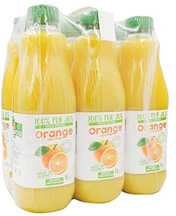 Agidra Pur Jus d'Orange Sans Pulpe - 6x1L - Pack 6L