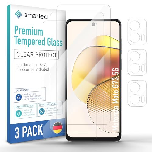 smartect Schutzglas [3 + 3 Stück, Klar] kompatibel mit Motorola Moto G73 5G, Display + Kamera, HD Schutzfolie Anti-Kratzer, Blasenfrei, 9H Härte, 0.3 mm Ultra-klar, Ultrabeständig