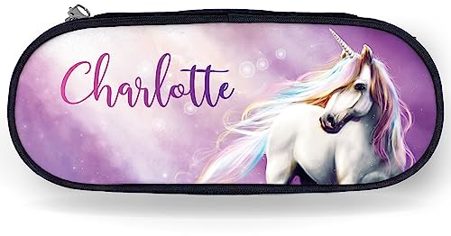 Wandtattoo Loft Federmäppchen Mädchen mit Einhorn Motiv, personalisierbar mit Wunschnamen, Schlampermäppchen, Federtasche, Mäppchen, Federmappe Einhorn, Etui, Pencil Case Girl, Einschulungsgeschenk