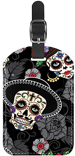 Gepäckanhänger Dia de Los Muertos Tag der Toten Sugar Skulls Leder Reise Koffer Etiketten 1 Packungen