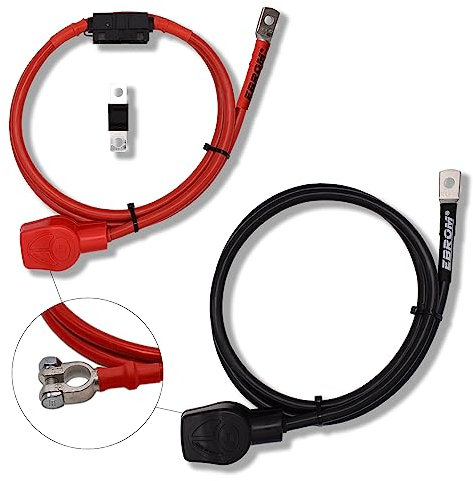 EBROM Batteriekabel rot + schwarz 25 mm² + DIN Polklemme + Schutzkappe für Plus Minus, M6/M8/M10 DIN46235 Kabelschuh, MIDI Sicherung, Ihre Auswahl: 25mm2-900 cm, 40 Ampere Sicherung M10 Kabelschuh