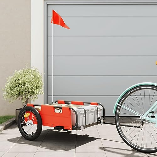 Tidyard Fahrradanhänger Lastenanhänger Transportanhänger Anhänger Handwagen Radanhänger Gepäckwagen Transportkarre Orange Oxford-Gewebe und Eisen