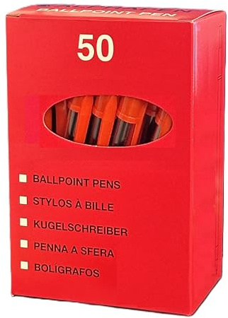 ARTH Pens Red Ink Biro Ballpoint Multipack Box Of 50 Pens