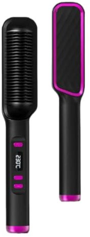 Mini Cordless Hair Straightener Brush for Short Hair, USB Rechargeable Travel Size Straightening Iron Comb with Ceramic Tourmaline Plates (Black)