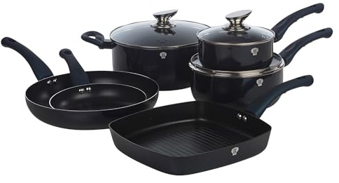 BLAUMANN 9Pc Set Cookware Frying Grill Pots Saucepan Casserole Soft Touch Handle (Aquamarine)