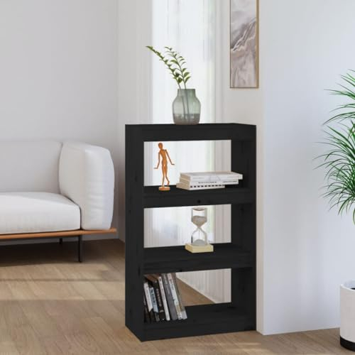 UTSRABFA Vitrinenschrank Standregal Industrial Regal CD Regal Bücherregal/Raumteiler Schwarz 60x30x103,5 cm Massivholz Kiefer Geeignet für Bad, Wohnzimmer, Balkon, Küche