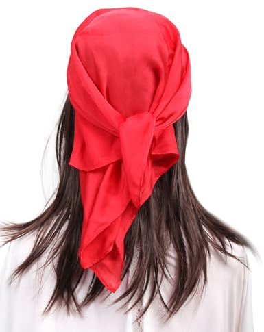 MEANBEAUTY Pañuelo Cuadrado de Satén Para Mujer 70 x 70 cm Pañuelos de Seda Multifunción Bandana -Rot