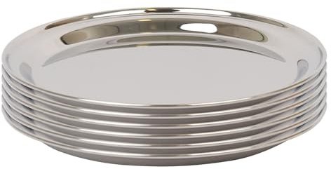 Argon Tableware 6X 35.5cm Runden Serviertabletts aus Edelstahl - Groß Metall Küche Essen Tee Kaffee Abendessen Tisch Getränke Party Teller