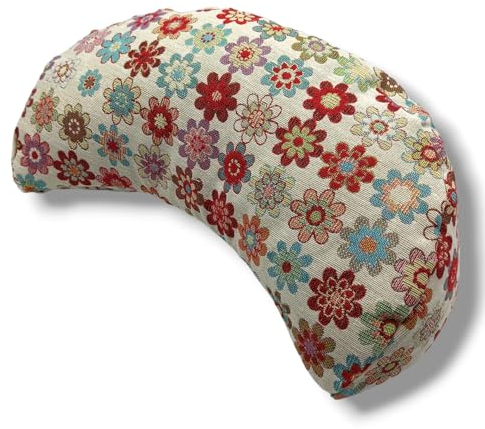 savasanas - Cuscino Mezzaluna Fiori, Cuscino Meditazione, Cuscino Yoga, zafu, Accessori per Yoga, Cuscino Meditazione Yoga, Cotone e bucce di Grano saraceno, Federa Lavabile