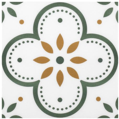 Peel & Stick - Adesivi per piastrelle per pavimenti, autoadesivi, in vinile, per cucina, bagno, lavanderia, doccia e altro ancora, impermeabili, 20,3 x 20,3 cm, confezione da 10 (fiore verde)