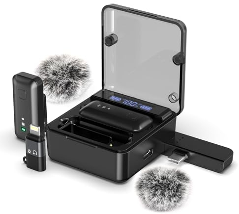 EVARY Microfono Inalambrico para iPhone/Android, Transmisión a Larga Distancia de 25 Metros, Microfono Movil Profesional Plug-Play, Microfono Solapa Inalámbrico Ultra Portátil, para TikTok/Youtube