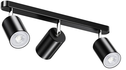 Mexllex Deckenstrahler 3 Flammig Schwarz, Gu10 Deckenleuchte Schwenkbar 350°,Spotleuchte Drehbar Deckenspot für Küche,Wohnzimmer, Schlafzimmer, mit GU10 Leuchtmittel