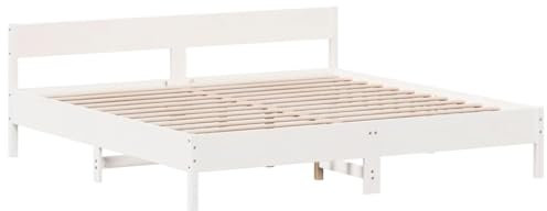 vidaXL Massivholzbett mit Kopfteil, Holzbett mit Sperrholzlatten, Doppelbett für Schlafzimmer, Bett Bettgestell, Weiß 200x200cm Kiefer