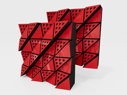 2 Pack — Acoustic Diffuser | 2D Diff | Reflection - Diffusion - Absorption - Soundproofing | Wall Art Panel | Color Plates: (Red glossy plastic, FUZA (60mm))