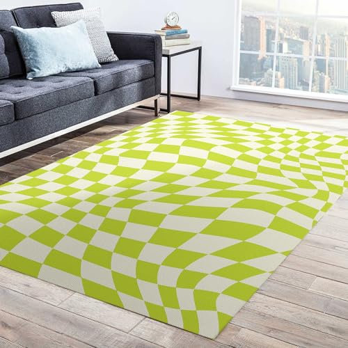 Carreaux Verts Tapis,Groovy Funky des Années 70 Tapis Imprimé Antidérapant Pliable À Poils Ras, Décoration De La Maison Moderne -pour Le Couloir De Salle À Manger De Salon 50 X 80Cm