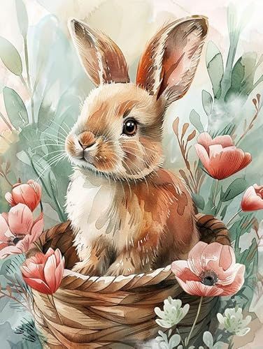 Pavemlo Diamond Painting Kits Aquarell-Kaninchen, DIY 5D Diamant Stickerei Malerei Kits Tier, Full Drill Kristall Set Strass Stickerei Bilder DIY Diamant Malerei für House Wall Dekoration 30x40cm