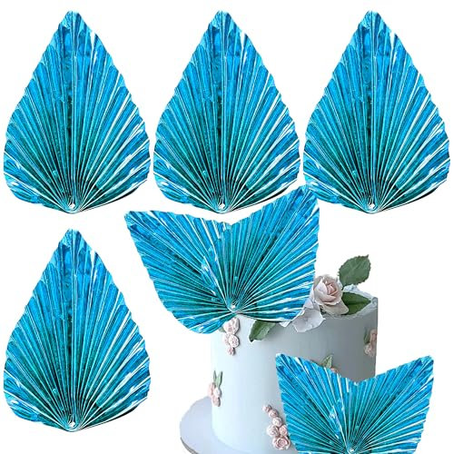 Xsstarmi Paquete de 4 abanicos de papel para tartas, abanicos de hojas de palma, abanico de hojas de palma, abanicos de hojas de palma, decoración de pasteles para bodas, despedidas de soltera,