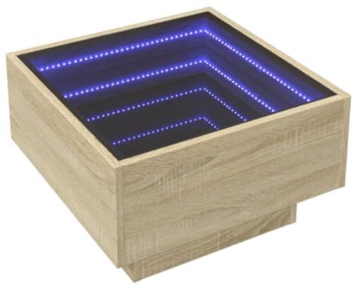 vidaXL LED Couchtisch, Beistelltisch mit LED-Infinity-Spiegel, Kaffeetisch Sofatisch für Wohnzimmer, Wohnzimmertisch, Sonoma Eiche Holzwerkstoff