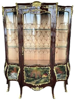 CasAmin Home & Living Vitrine im Retro Barockstil, Vitrine im französischen Antik-Stil, Holz Glasvitrine in Braun für die Inneneinrichtun