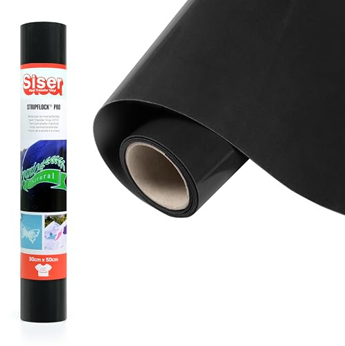 Siser® Stripflock Pro Black - Vinilo termotransferible termoadhesivo flocado para la personalización de tejidos, ropa y accesorios, manualidades creativas, fácil de cortar