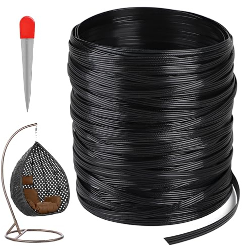 DBREAKS 65m PE-Rattan Flach Gewebtes Rattan Schwarz | Synthetisches Reparaturmaterial, flaches Geflecht, witterungsbeständig, für Outdoor Rattanmöbel, Rattan-Stuhl, Tischkorb