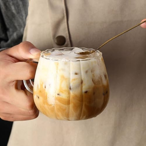400ml Transparente Pumpkin Mug, Transparente Glas-Anti-Rutsch-Becher Kür-bisbecher, Kaffeetassen Glas, Kü-rbis Tasse, Bürotassen Glastassen Mit Griffen Klare, He-rbst Tasse Kü-rbistasse