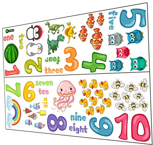 JOINPAYA Bunte Zahlen Wandaufkleber aus Pvc für Kinderzimmer und Kindergärten 1 Bogen Cartoon Wandtattoo zur Lernförderung und Liebevollen Wanddekoration