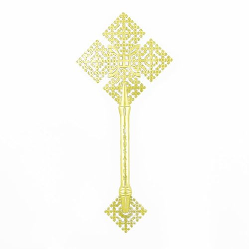 RZRHMUHN Orthodoxes Kreuz Metall Kreuz Kruzifix Russisch-Orthodoxes Handkreuz Kirche Hochzeit Beerdigung 23,9 x 9,9 cm (Gold)