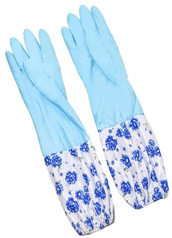 BrightGlow Haushaltshandschuhe Gummi-Reinigungshandschuhe Gummihandschuhe mit Innenfutter aus Baumwolle Gartenhandschuhe Wasserdicht Geschirrspülhandschuhe Blau(Langer Stil)#7 Einheitsgröße