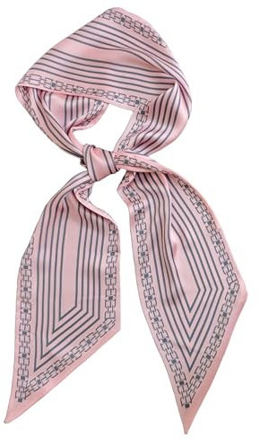GIMIRO Satin Seidenschal 148 x 13,5 cm Krawatte Double Layer Bund für Blazer, Mantel, Kleid (Pink Chain)