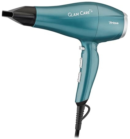 Trisa Föhn 2200W Ionen mit Diffusor, Cool Shot Kaltstufe, Petrol | 3 Heiz-&2 Gebläsestufen, Stylingdüse, Abnehmbarer Filter, Überhitzungsschutz, 1,9m Kabel; Ionen-Technologie, Anti-Frizz Glanz