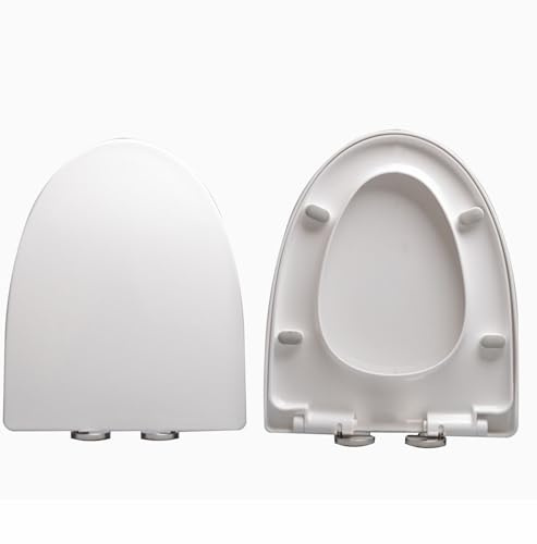 Giural Toilettendeckel, WC Sitz mit Absenkautomatik, Klobrille mit Quick-Release-Funktion, V/D/U-Form-Toilettensitz mit Verstellbaren Scharnieren, Einfach zu Reinigen, Weiß, PP,46x37.5cm