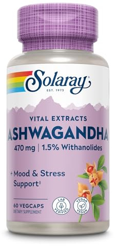 Solaray Ashwagandha Extrakt | 470mg pro Kapsel | 60 Kapseln | glutenfrei | laborgeprüft | Nahrungsergänzungsmittel mit Ashwagandha-Extrakt mit 1,5% Withanoliden | Anpassung an äußere Einflüsse