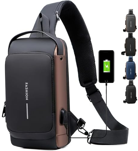 New Carbon Fiber Streamline Anti-Theft Sling Bag, Fashion Waterproof USB Charging Anti Theft Crossbody Bag