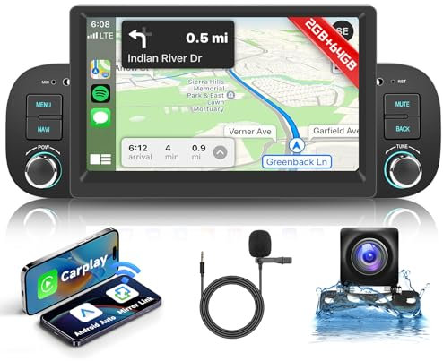 2GB 64GB Android Autoradio per Fiat Panda 2013-2020 con Wireless Carplay Android Auto Hodozzy 2 Din 7 Pollici Touch Screen Stereo GPS WiFi, Bluetooth DSP Radio FM/RDS, Mirror Link, SWC, Telecamera