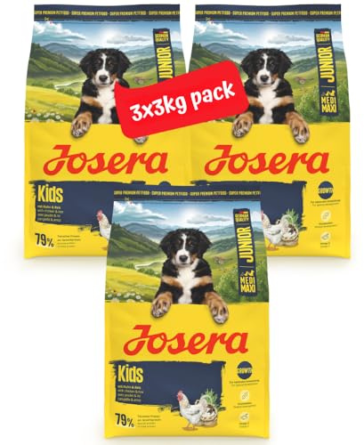 JOSERA Kids | 3X 3 kg | Trockenfutter für Junge Hunde größerer Rassen | Junior MediMax | Huhn & Reis | Glutenfreies Premiumfutter zur Aufzucht & optimalen Versorgung von Welpen | Große Kroketten